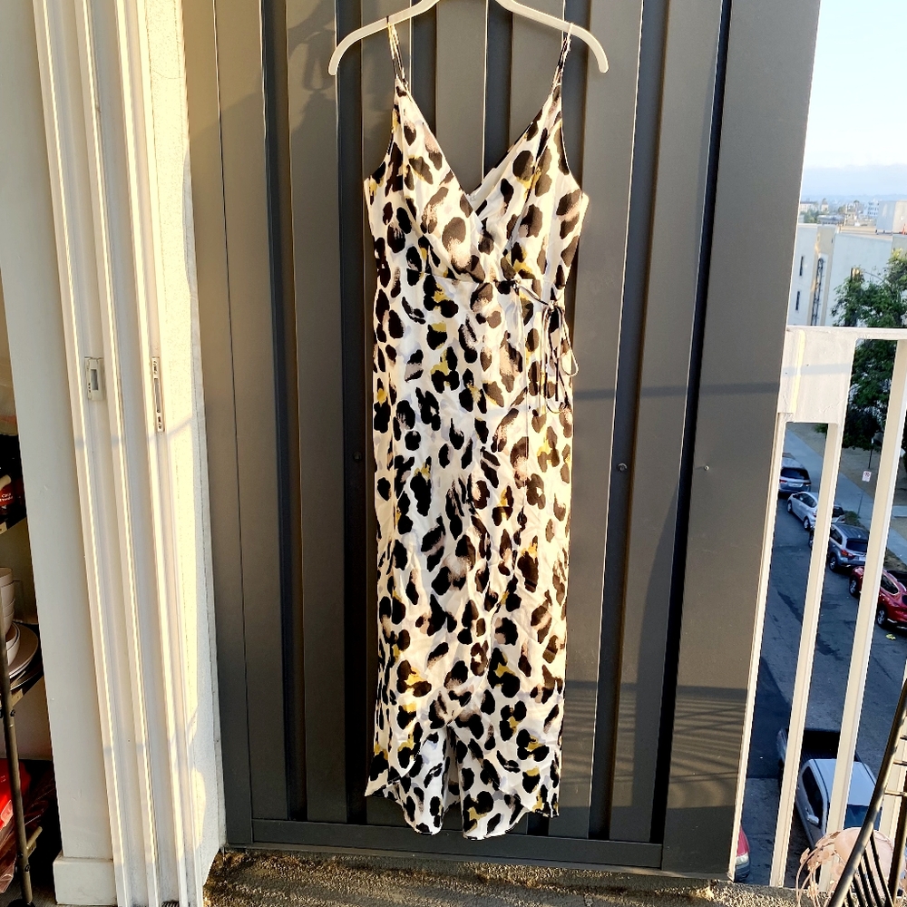 Aqua White Leopard High Low Wrap Maxi Dress